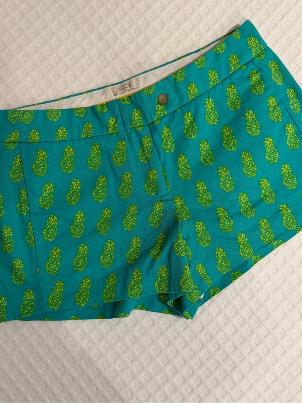 J. Crew Teal green Shorts with yellow Pineapple Print